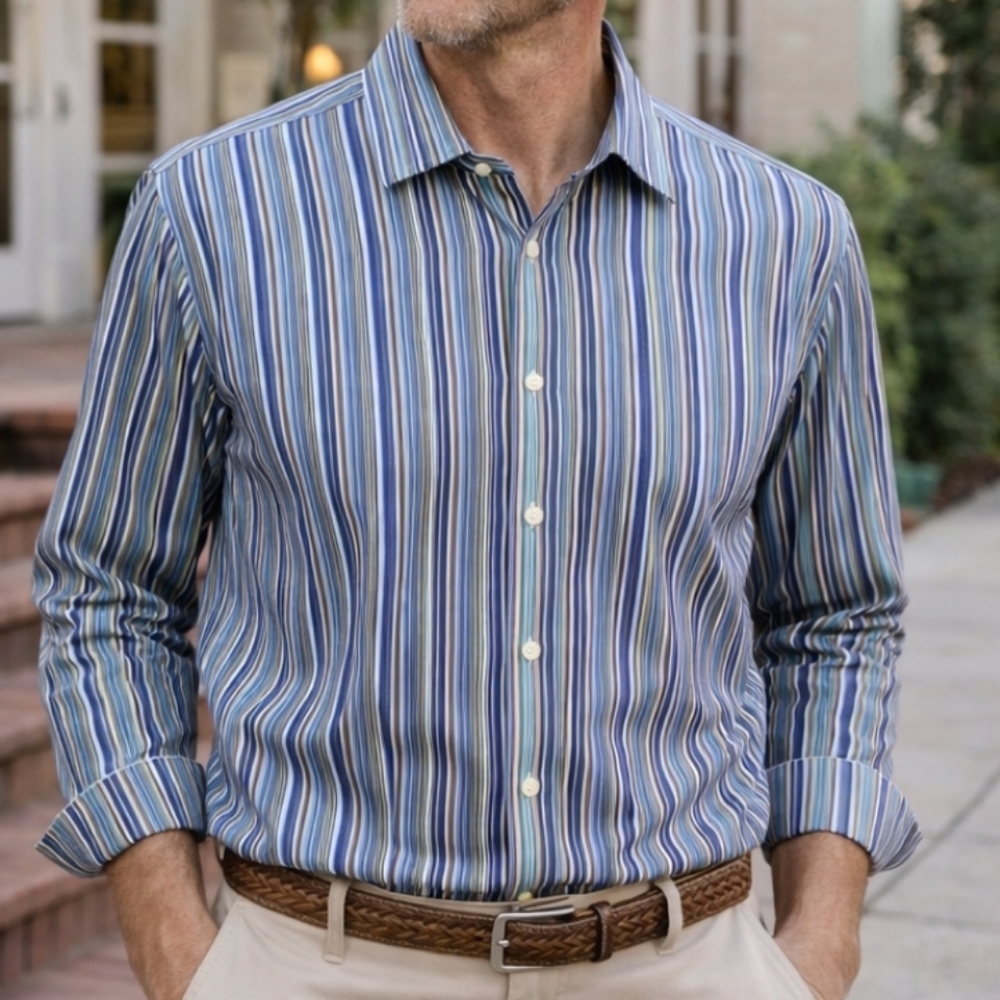 Thomas Dean Men's PIMA Cotton Multi-Striped  Shirt - XXL Excellent